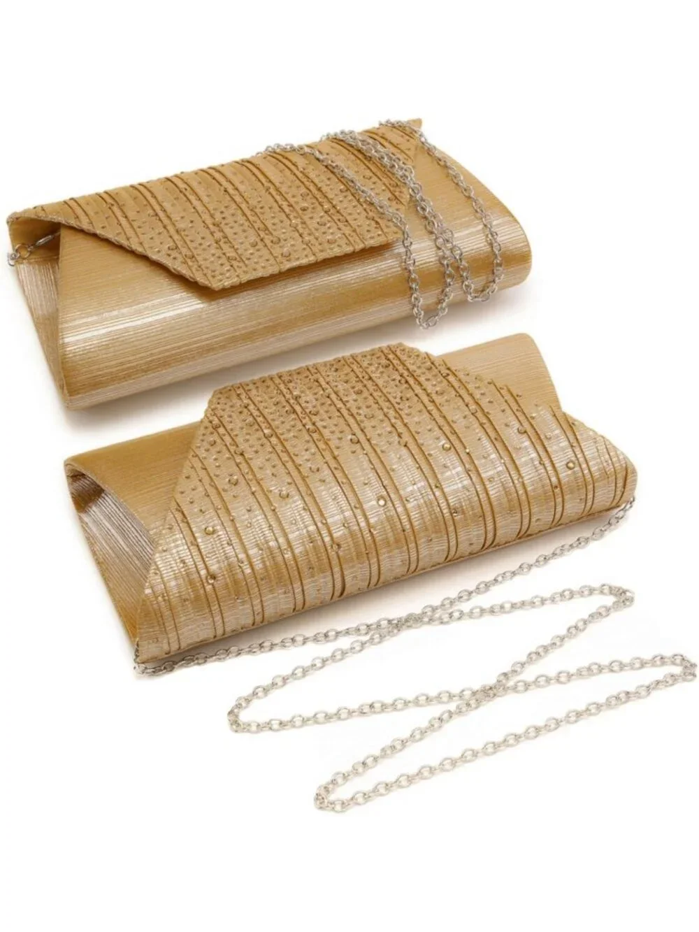 Women’s Gold Clutch Purse With Detachable Chain Wedding Formal Evening Bag